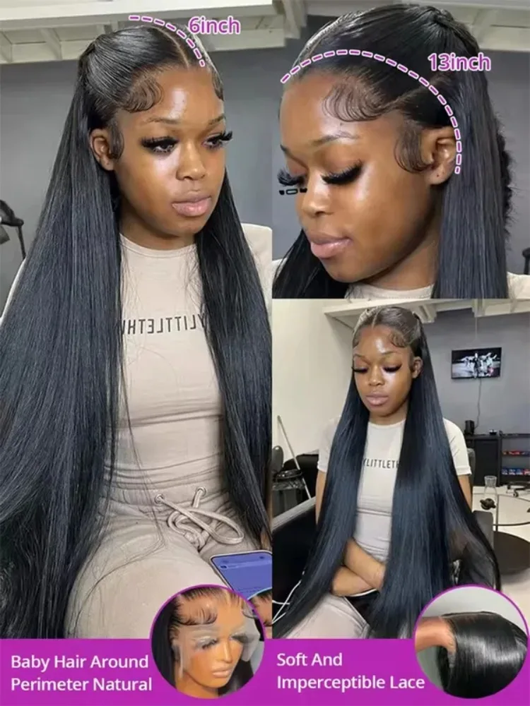 40 42 Inch 13x4 13x6 HD Transparent Bone Straight Lace Front Wigs 250 Density  Brazilian Human Hair Wigs For Women