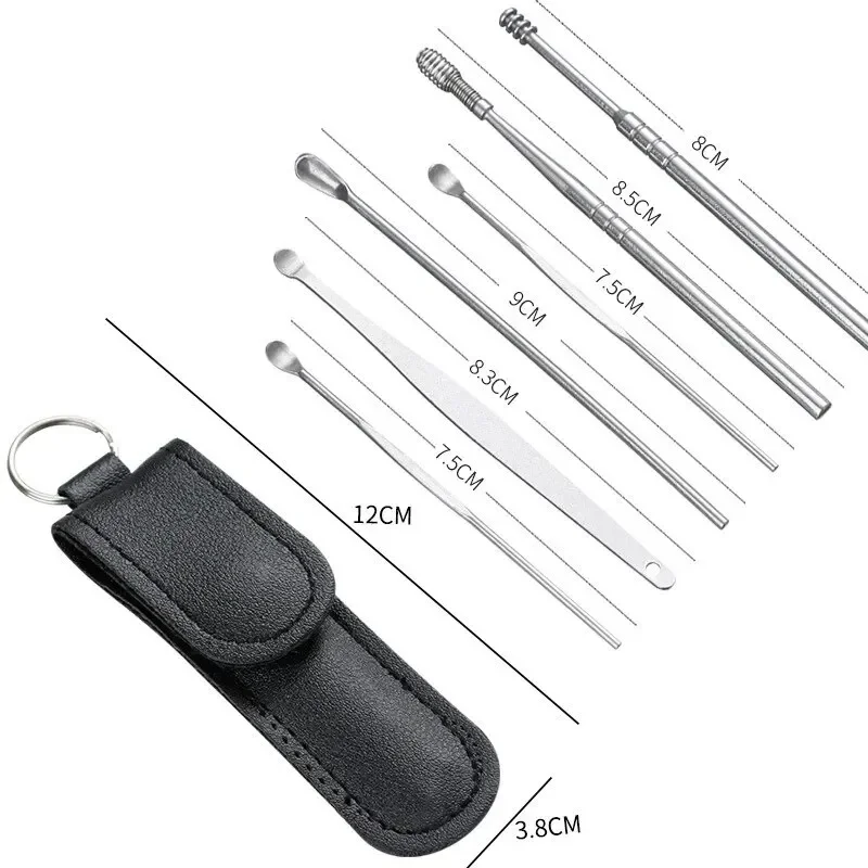 Ensemble D'outils De Nettoyage De Cérumen 6 En 1 Portable, Cuillère Pour Enlever Le Cérumen Avec Brosse De Nettoyage Et Boîte De Rangement Pour La Maison, L'extérieur, Les Voyages