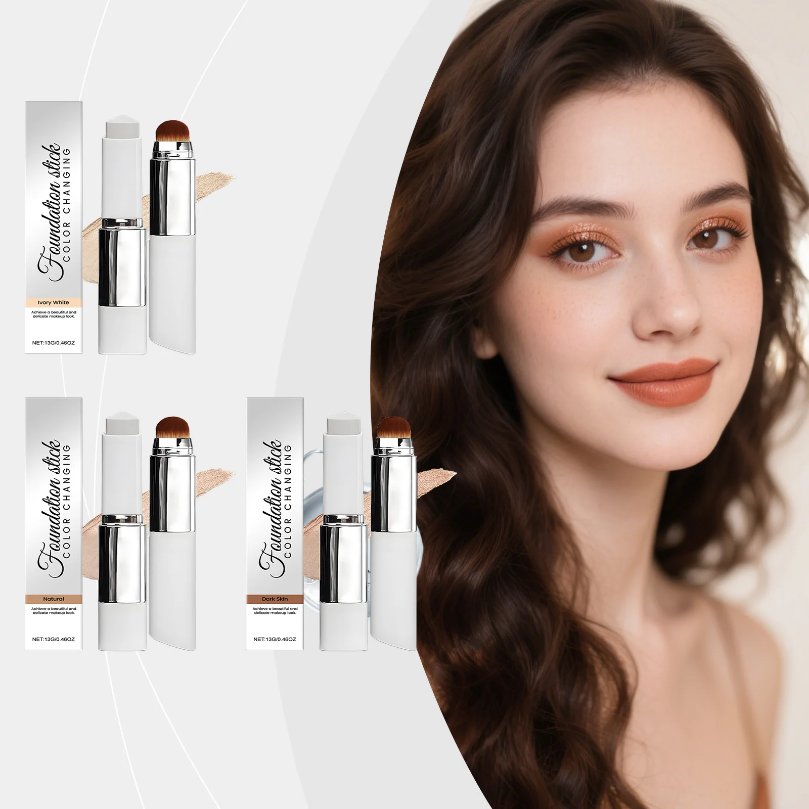 Foundation Make-Up Stick Double Head With Brush 3 Colors Lightweight Moisturizing Brighten Matte Concealer 2IN1 Foundation Stick_voghion.com