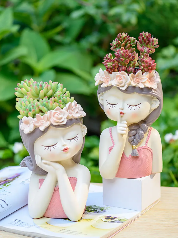 7.8inch Fairy Girl Planter for Succulents, Cute Girls Portrait Flower Pot Decorative Figurines Garden Home Decor -Dropshipping