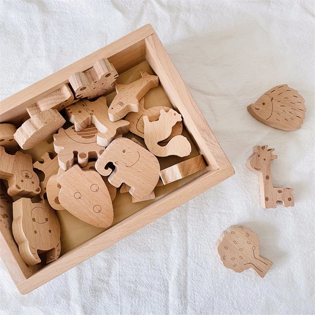 Wood Animal Figures Toys Handicraft Mini Animals Learning Toys Nordic Wooden Blocks Openend Play Educational Toys for Children 2