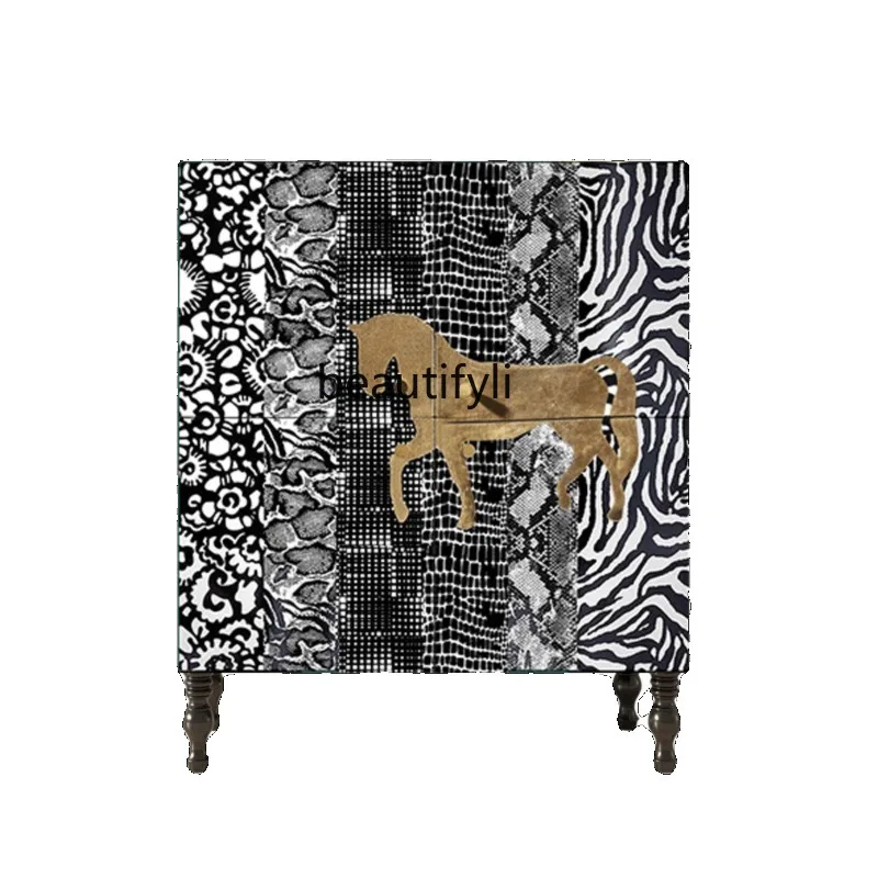 

American-Style Solid Wood Black Home Entrance Cabinet Small Apartment Hall Curio Cabinet Shoe Cabinet Italian Sideboard Cabinet