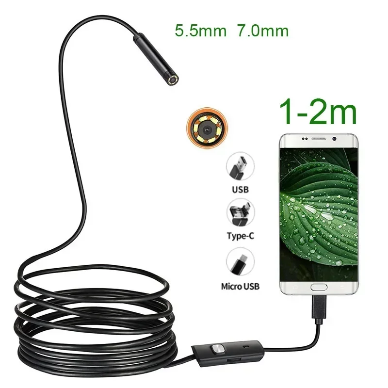 5.5 7MM Android Endoscope 3 In 1 USB/Micro USB/Type-C Borescope Inspection  Camera Waterproof for Smartphone