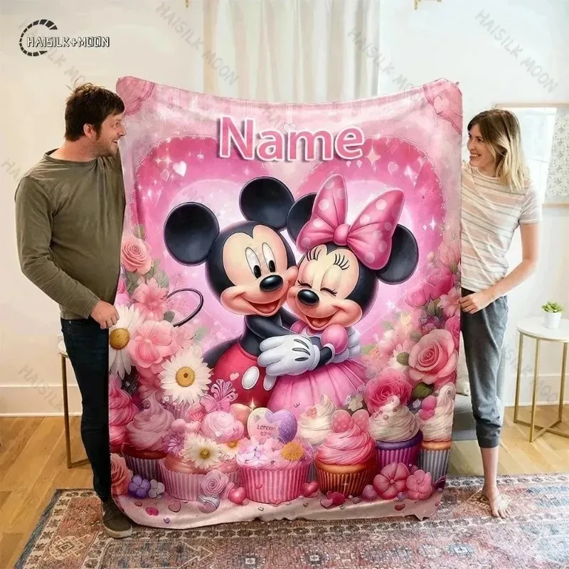 Couverture Polaire Personnalisable Mickey & Minnie Coeur Rose