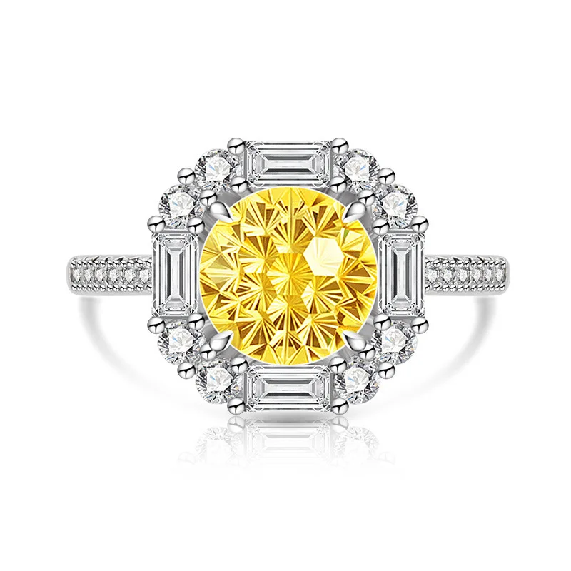 925 Sterling Silver Light Luxury Elegant Dahlia Cut High Carbon Diamond Sugar Cube Ring Women's Jewelry