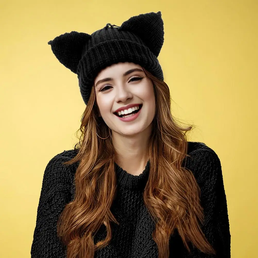 Devil Ear Knit Hat Warm Stylish Women's Winter Hat with Demon Ear Design Thick Knitted Beanie for Cold Weather for Outdoor