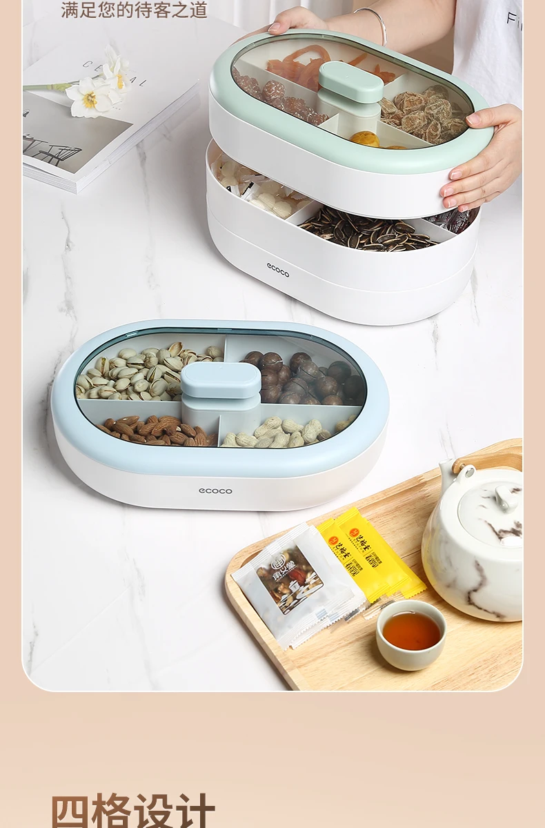 Ecoco Candy Plate Dry Fruit Plate Home Living Room Coffee Table Snack Snack Storage Box Net Red Melon Seeds Refreshment Nut Tray