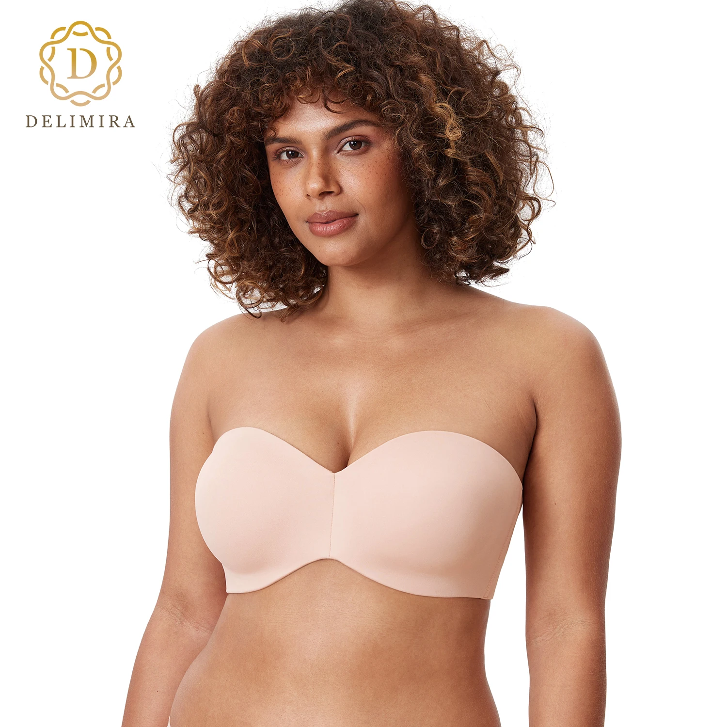 delimira DELIMIRA Women's Underwire Contour Multiway Full Coverage Strapless  Bra Plus Size Rose White 40F