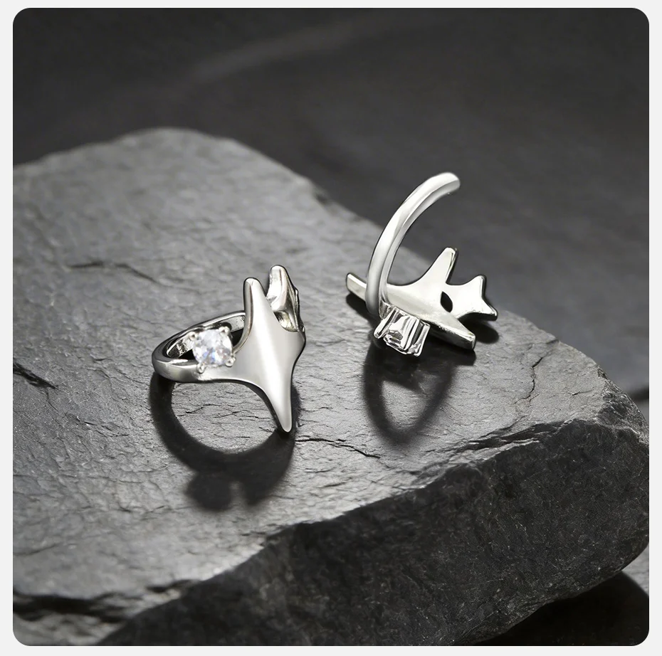 Vnox Zirkon-Stern-Ohrclips ohne Piercing, Kupfermetall, silberfarben, Clip-On-Ohrringe für Männer und Frauen, Ohrknochen-Clip-Schmuck – Detail 6
