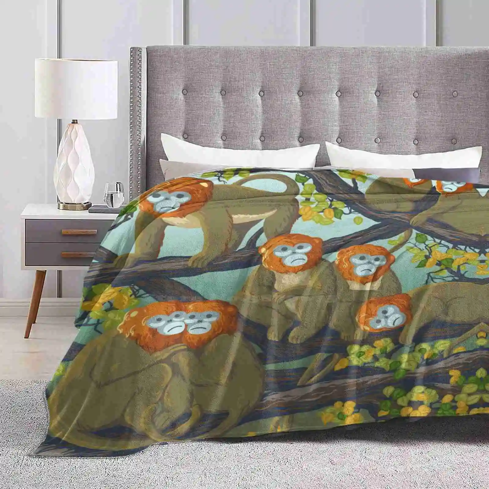 Scimmie Soft Warm Throw Coperta Golden Monkey Trees Orange Ape