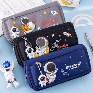 Dirt Resistant Pen Bag Cartoon Large Capacity Four/Double layers Pen Box Astronaut Pattern Stationery Organizer School Office