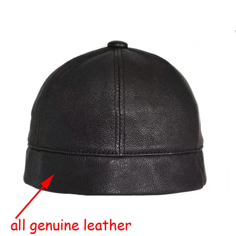 Retro Real Leather Hat Men Genuine Sheepskin Cap Male Brimless Warm Round Skullcap Winter Fashion Docker Sailor Tan Bone Bonnet 2