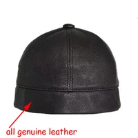 Retro Real Leather Hat Men Genuine Sheepskin Cap Male Brimless Warm Round Skullcap Winter Fashion Docker Sailor Tan Bone Bonnet 2