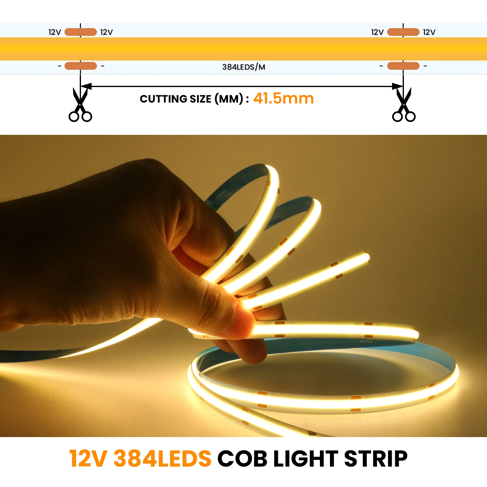 DC 12V 24V COB Strip 480 384 320 528Leds/M High Density S86776f77c3e547debd7a5aa1815d8e6ax