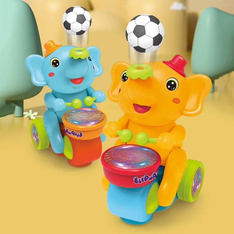 1 Piece Electric Walking Elephant Toy Beating Drum Blowing Ball Toy with Light&Music