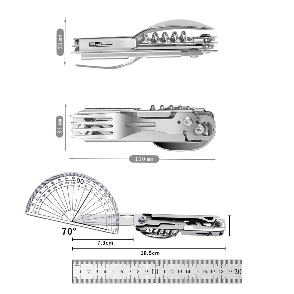 Multipurpose Knife Outdoor Camping Picnic Cutlery Travel Portable Folding Knife Fork Spoon Combination Wine Bottle Opener