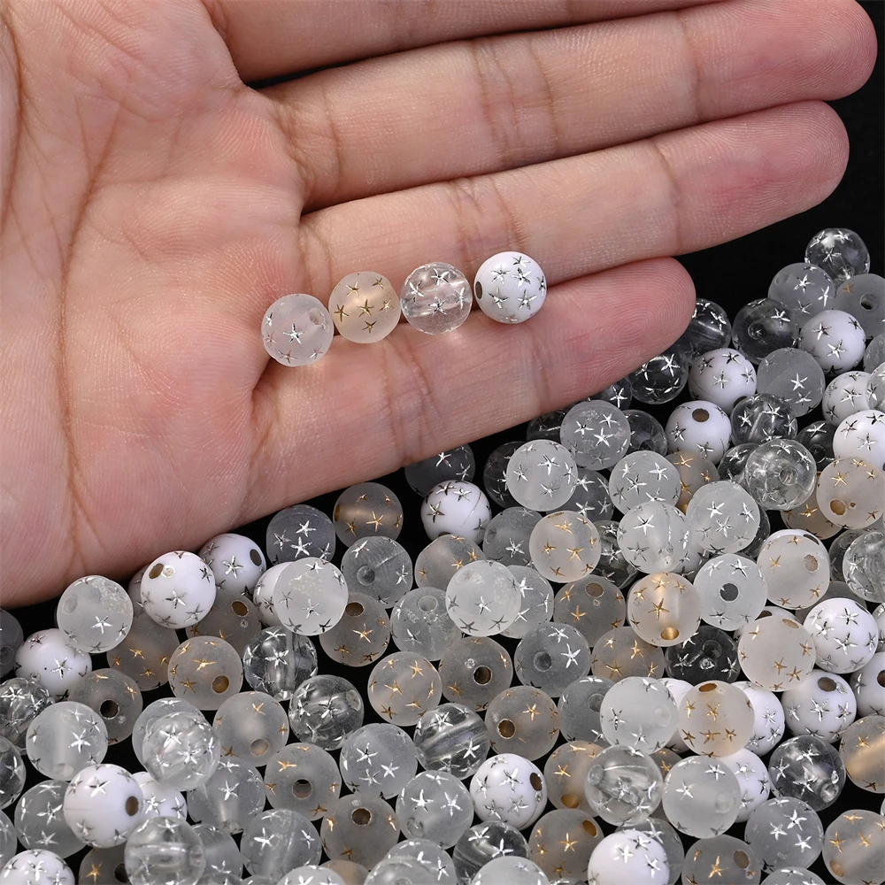 Starfish Print Acrylic Spacer Beads - Round, Ideal for Jewelry and Craft Projects