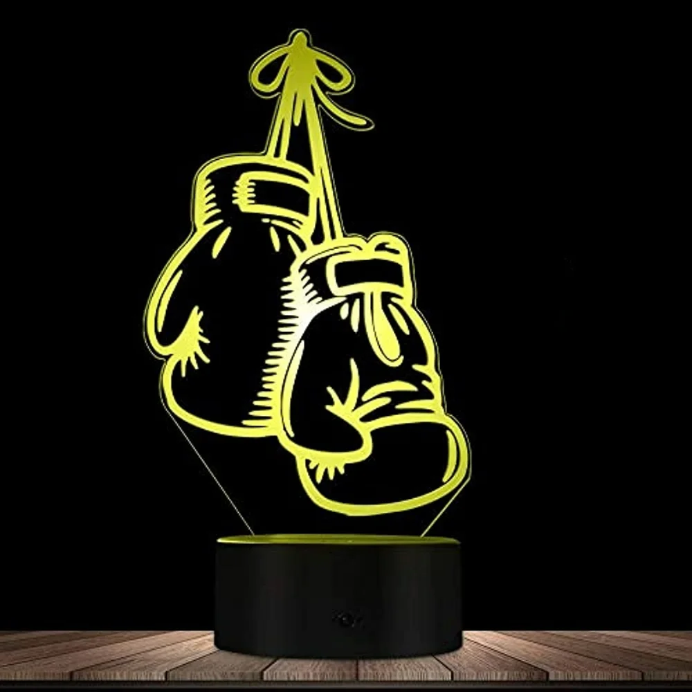 LED Night Light with 3D Boxing Glove Design - Color-Changing Optical Illusion Lamp