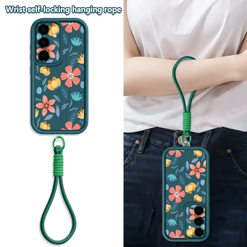 Floral Pattern Lanyard Phone Case with Soft Strap Cover