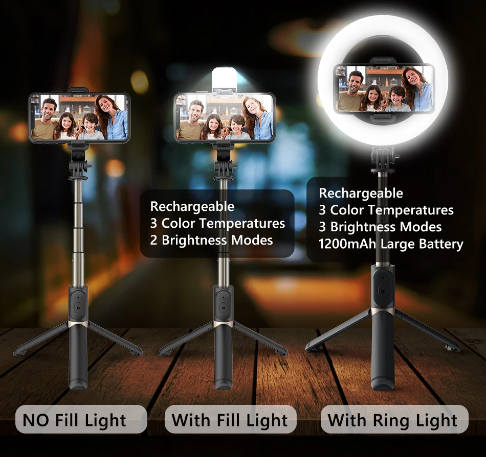 Description Picture 2 of itemSelfie Stick Monopod Tripod with Wireless Bluetooth Remote Ring Fill Light for Mobile Huawei Iconic Brand IPhone Cell Phone Smartphone