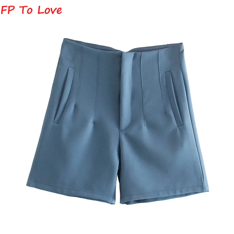 birddog shorts FP TO LOVE Woman Blue Wide Leg Shorts Pants 2022 Summer Zipper High Street Beige White Black New Arrivals Bottom high waisted shorts Shorts