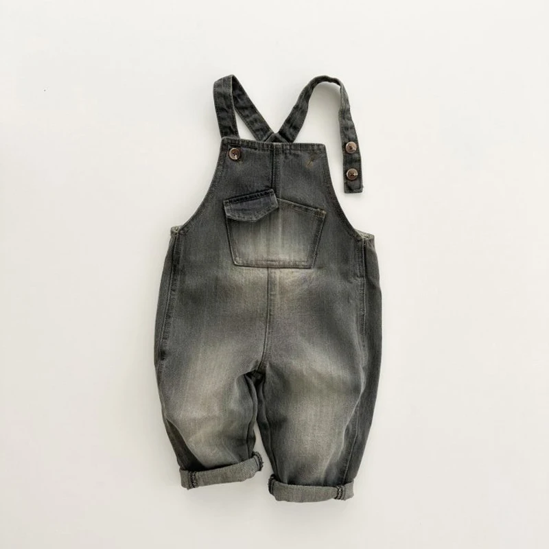 Spring Autumn Children's Wear Strap Pants Children's Solid Denim Pants Infant Jumpsuit Clothing Boy Girls Kids Overalls 2-6T