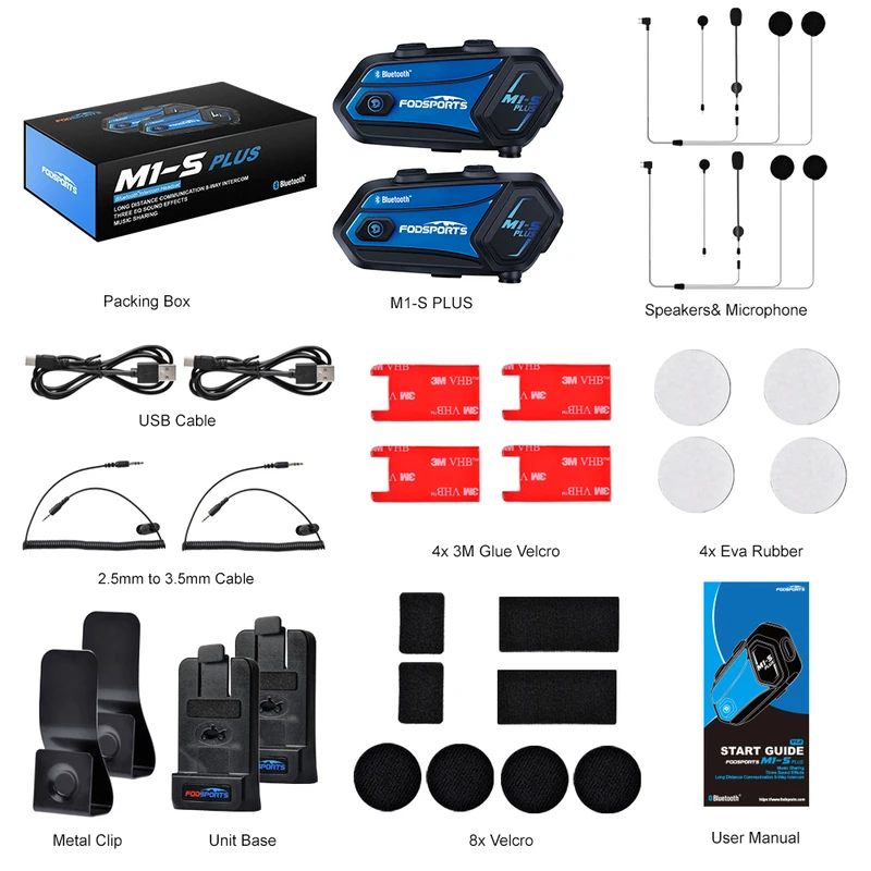 Fodsports M1-S Plus Music Share Motorcycle Helmet Intercom for 10 Riders Wireless Bluetooth Intercomunicador Speakers Intercoms