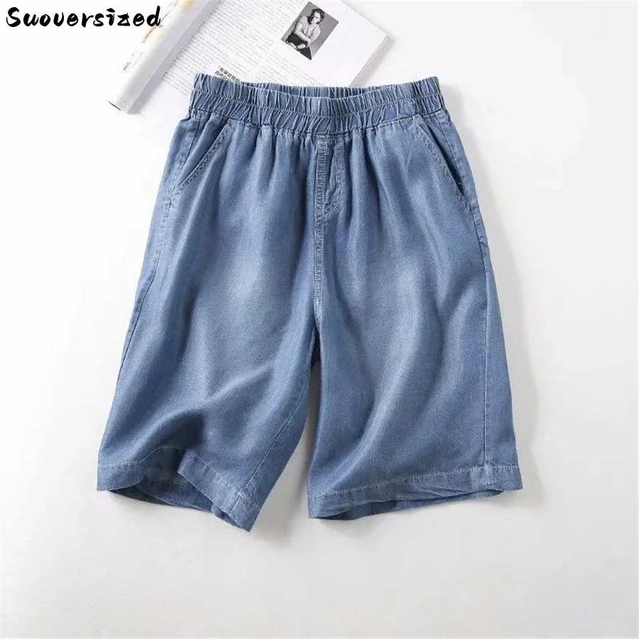 

Oversize 4xl Summer Shorts Baggy Denim Pants Ice Silk Women Pantalones Cortos Thin Vaqueros Elastic High Waist Jeans Short 2023