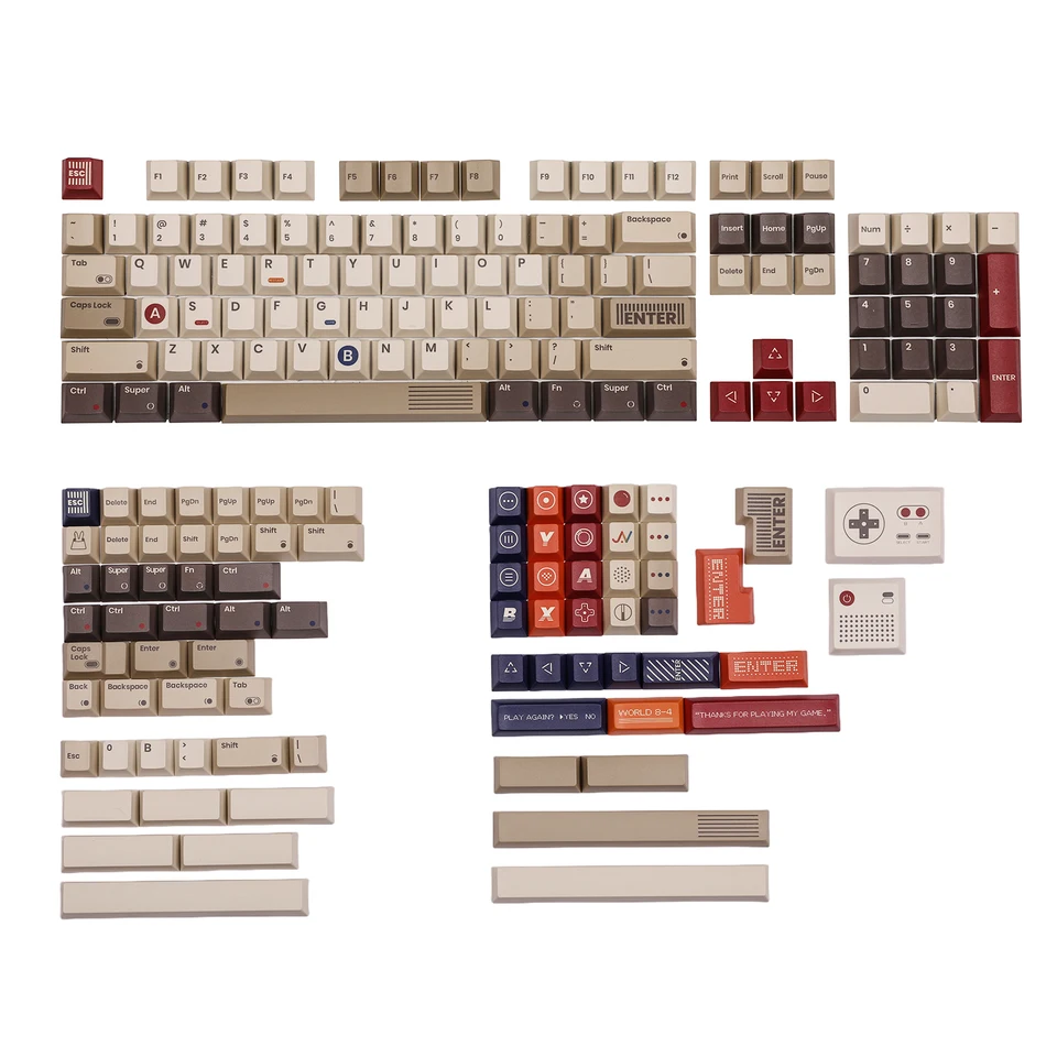 레트로 게임 1989 키캡 세트, 185 키, 체리 프로파일, ANSI/ISO 레이아웃 기계식 게임용 키보드용 5 면 염료 승화 PBT, 80 개