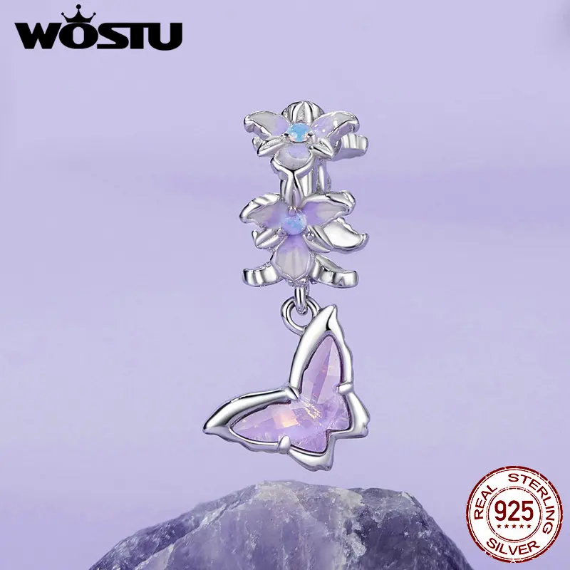 WOSTU 신비한 나비 매력 보라색 아이리스 꽃 비즈 크리스탈 펜던트 맞는 DIY 팔찌 목걸이 파티 선물
