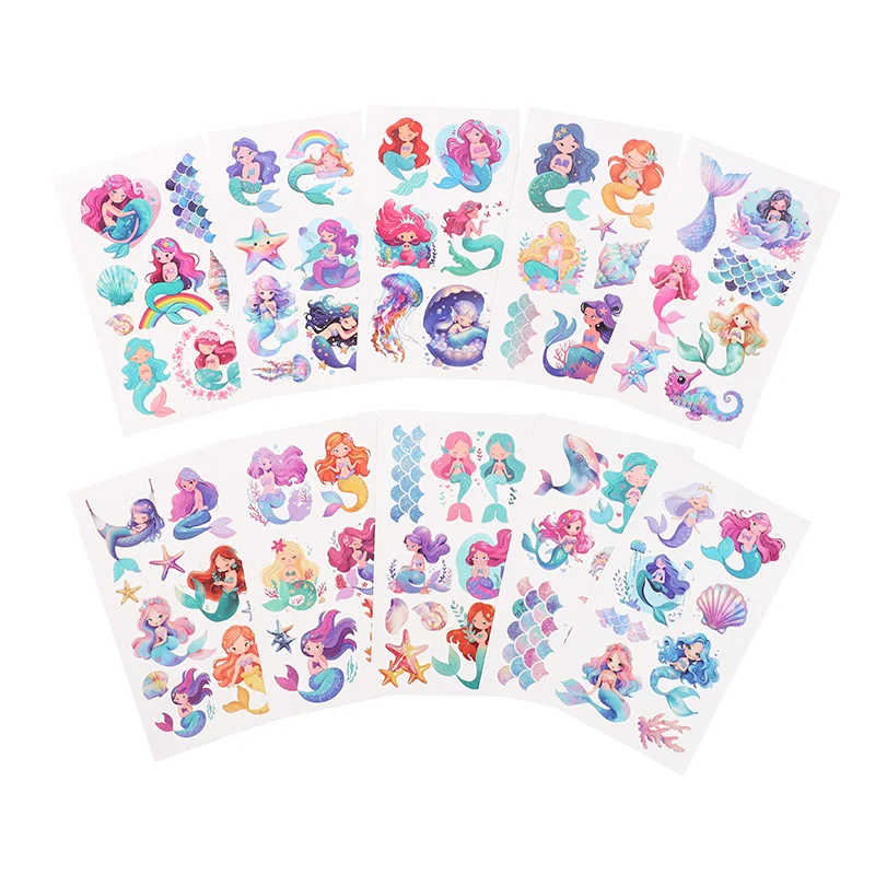 10pcs Cartoon Mermaid Tattoo Stickers Waterproof Temporary Tattoo Girls Mermaid Birthday Party Decor Supplies Kids Gift Favors