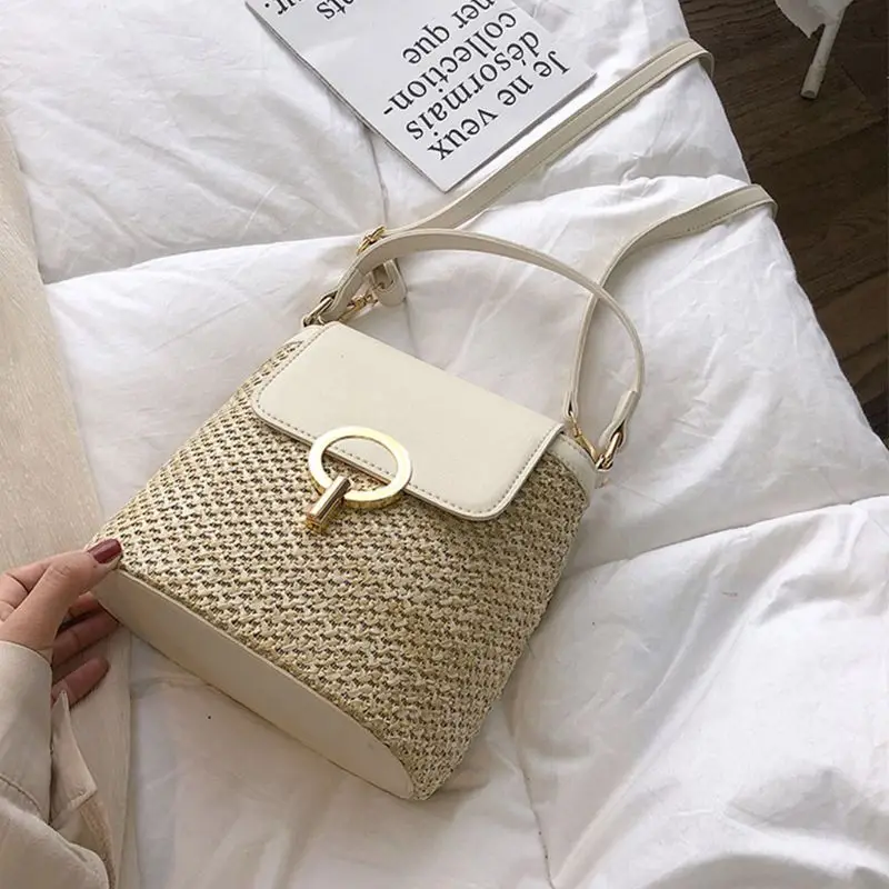 Women Ladies Crossbody Straw Bucket Shoulder Bag Tote Purse Handbag Satchel