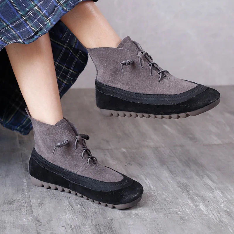 2024 NEW European Style Spring Women's Shoes Round Toe Female Boots Ankle Boots Cow Genuine Leather Flats Fashion Casual simple