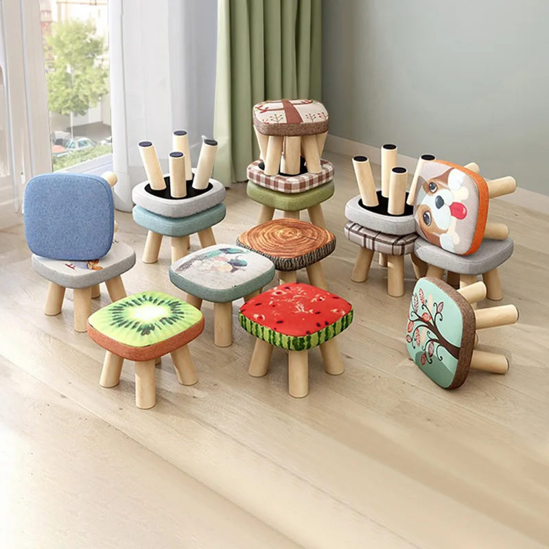 

low stool, solid wood round mushroom stool, cute children's bench, soft sitting stool, creative shoe changing stool