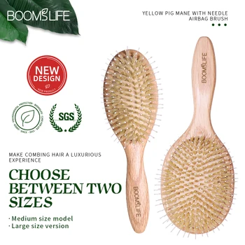 BOOMSLIFE Boar Bristle Hair Brush Mix Nylon Oak Wooden Comb for Hair Women Custom Name Scalp Massage Detangling HairBrush Barber