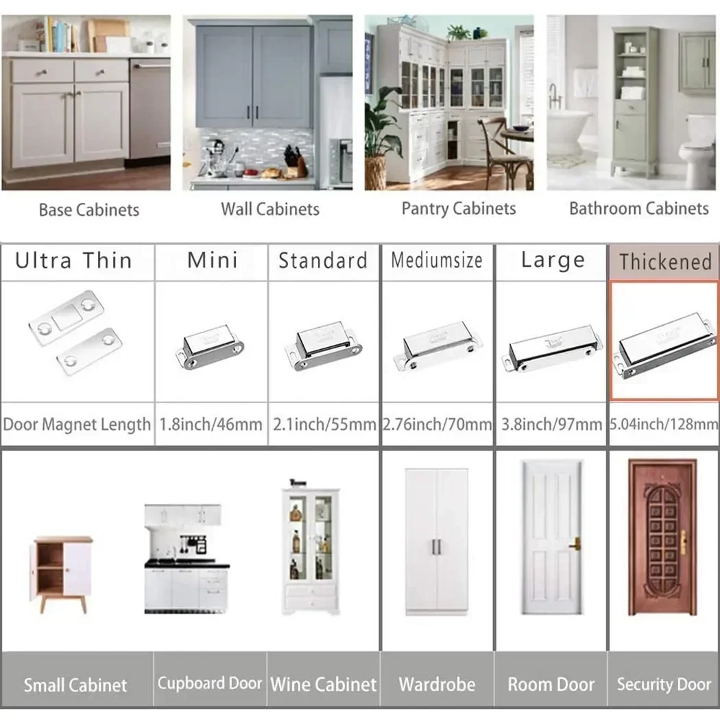 40KG Magnetic Door Lock Magnet Cabinet Door Lock Powerful Heavy-duty Cabinet Catch For Kitchen Decor Accessories 1Pc steel door locks,door catch