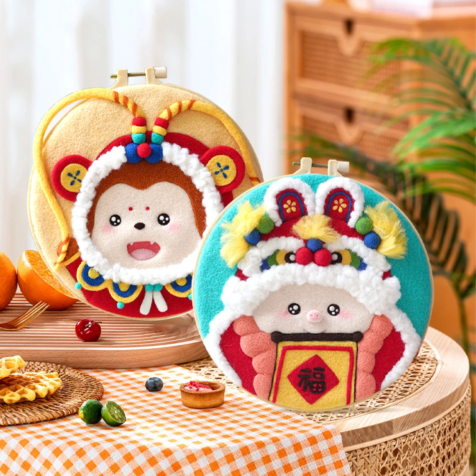 

GATYZTORY Chinese Style DIY Wool Felting Painting With Embroidery 20x20cm Frame Needle Wool Painting Handwork For Decor Gift