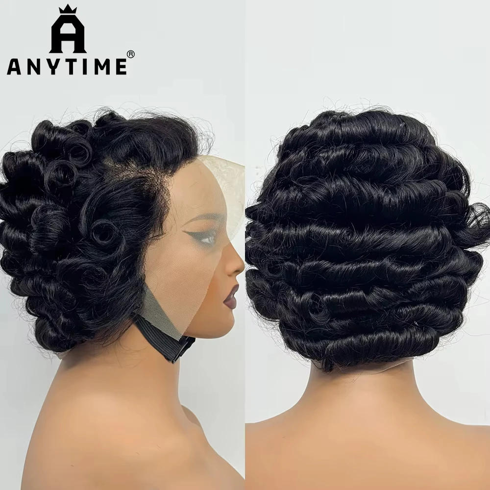 Short Loose Wavy Bob 13x4 Lace Pixie Cut Wigs Curly Human Hair Wigs Transparent Lace Wigs For Black Women Colored Hair