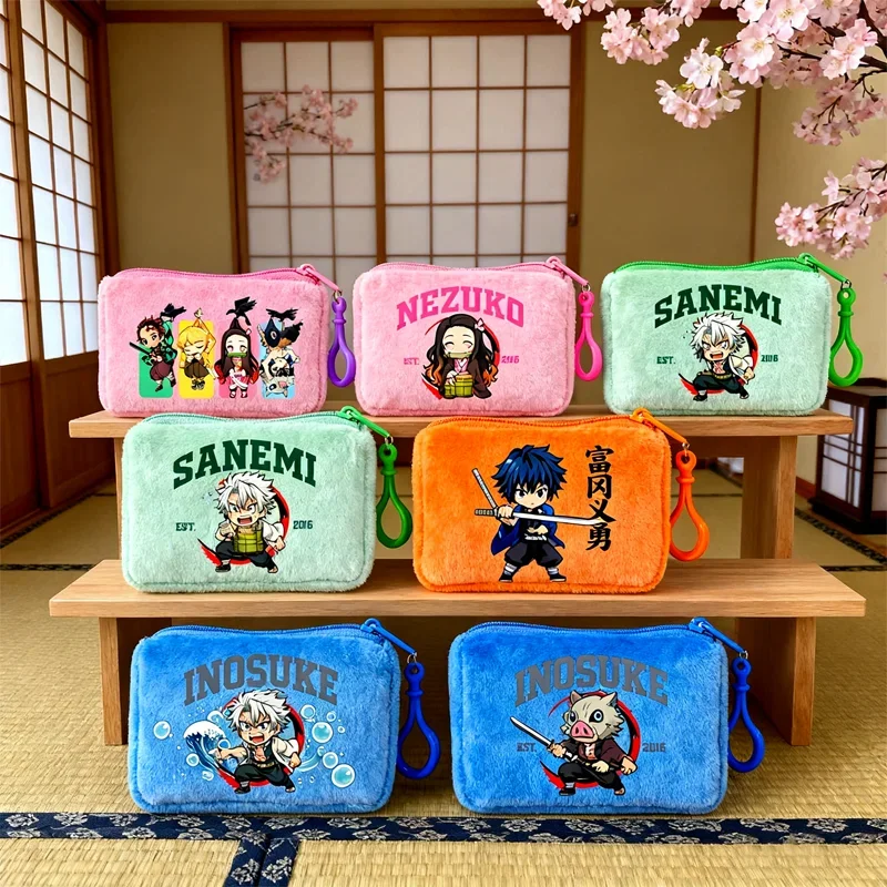 Demon Slayer Square Purse Boy Cartoon Figure Small Coin Bag Portable Wallet Girl Anime Figures Change Storage Bags Birthday Gift