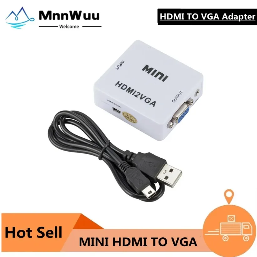 MnnWuu MINI HDMI-compatible to VGA Adapter HDMI2VGA Converter Digital Analog HD 1080p HDMI TO VGA For PC Laptop Tablet Displayer hdmi to vga adapter cable,vga to hdmi converter