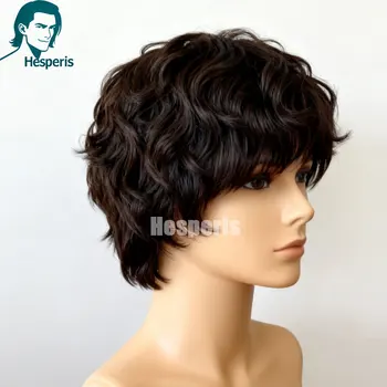 Parrucche da uomo Hesperis in capelli umani con frangia, morbide e ondulate, parrucche frontali in pizzo 13x6 per uomo, pizzo trasparente, con parte profonda, per uso quotidiano
