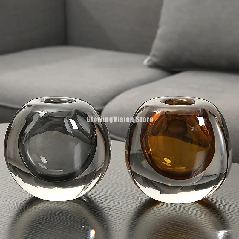 Simple Transparent Glass Vase Decoration Creative Light Luxury Coffee Table Round Vase for Flowers Nordic Decoration Home