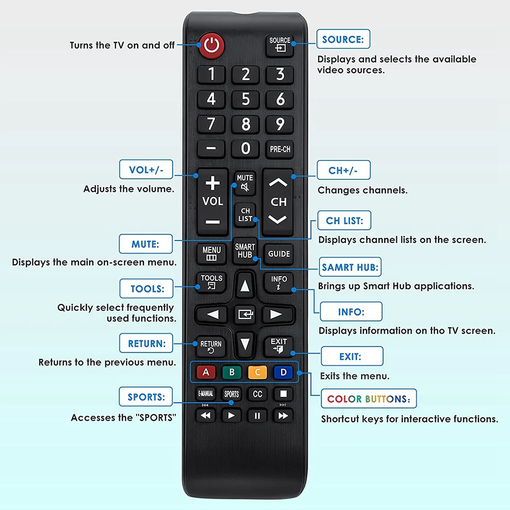 Telecomando Per Samsung-Tv-Remote All Samsung Lcd Led Hdtv 3D Smart Tv Bn59-01199F Aa59-00666A Aa59-00817A