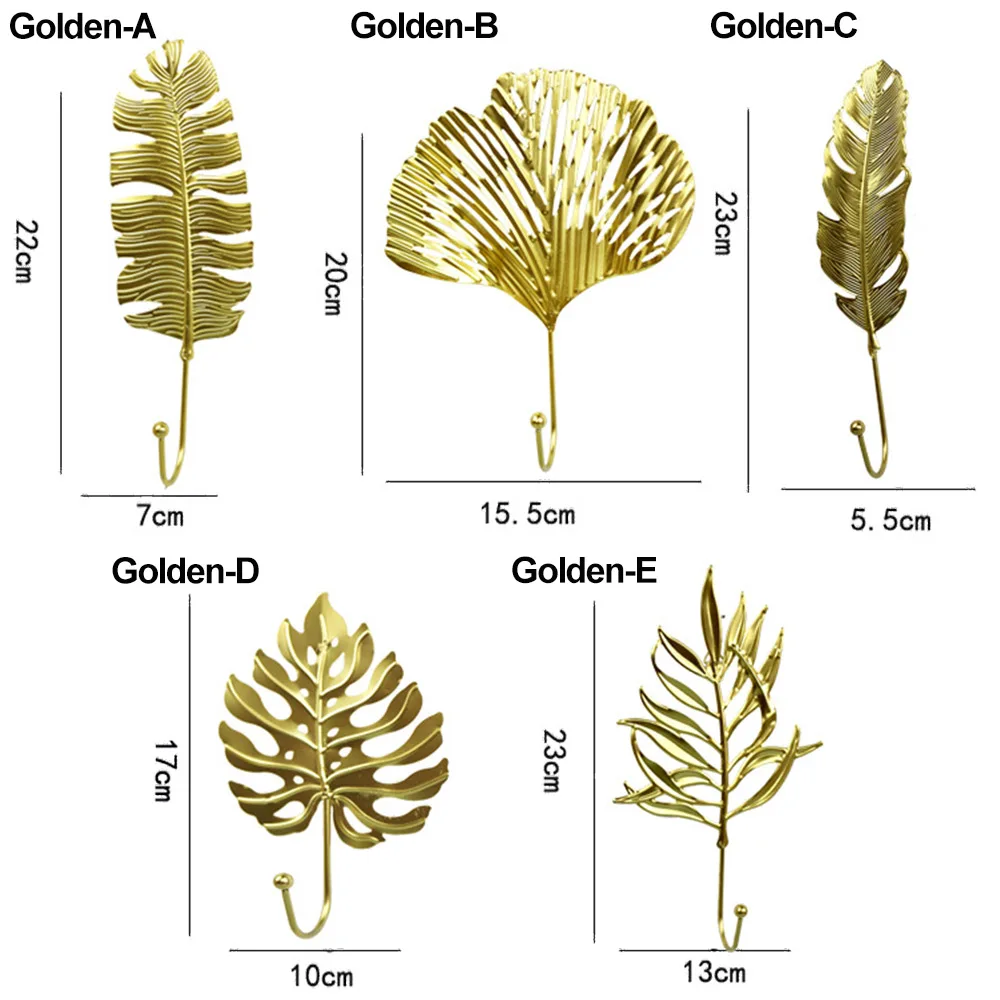 Nordic Leaf Shape Hook Creative Gold/Green Coat Rack Adhesive Holder Wall Coat Key Hanger Free-Hole Home Wall Hanging Decoration — view 5