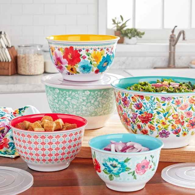 The Pioneer Woman Fancy Flourish 10-Piece Melamine Mixing Bowl Set