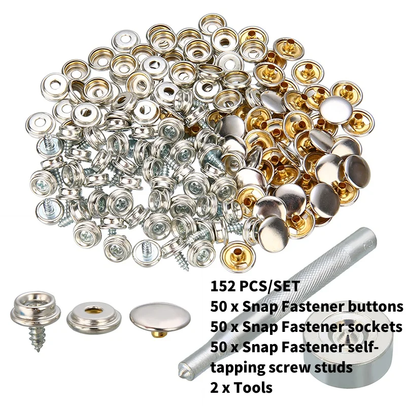 

152pcs/Set Boat Cover Canvas Fixed Fabric Fastener Repair Kit Fastener Self-Tapping Screw Studs Fastener Buttons Snap Sockets