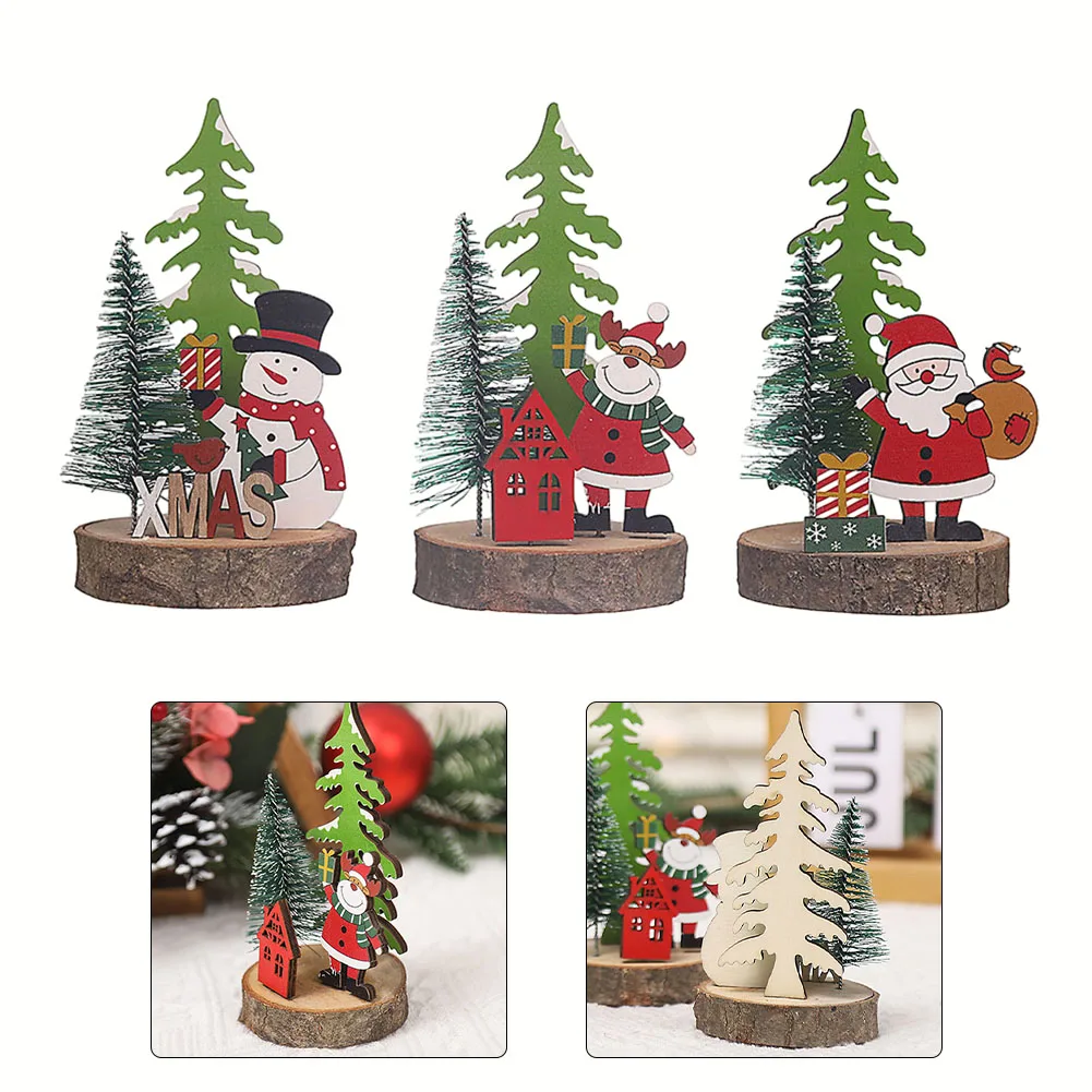 

1pcs Christmas Wooden Ornaments Xmas Tree Pendant Santa Claus Crafts Cartoon Three-dimensional Wooden Creative Desktop Decor