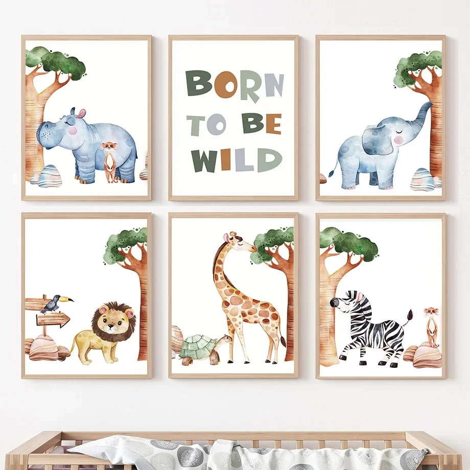 

Jungle Tiger Lion Giraffe Elephant Zebra Nursery Wall Art Canvas Painting Nordic Posters And Prints Wall Picture Kids Room Decor