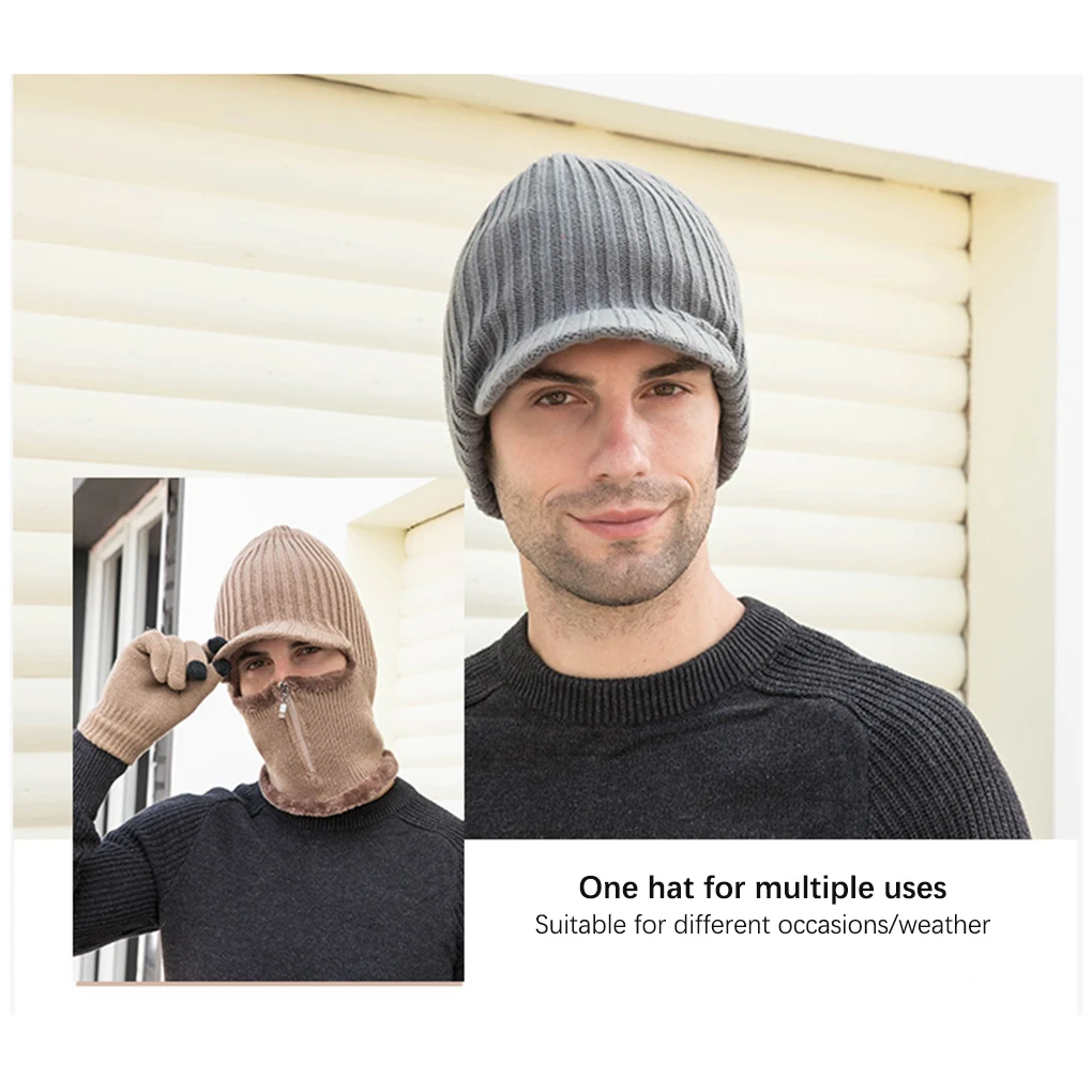 

Men Cap Cold Weather Elastic Plush Scarf Zipper Hat Outdoor Cycling Headwear Thickened Headgear Neck Warmer Clothing