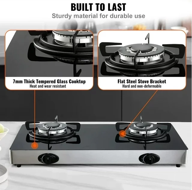 BENTISM Gas Cooktop Tempered Glass Countertop Cooktop 28" Max 10100BTU 2 Burners 4